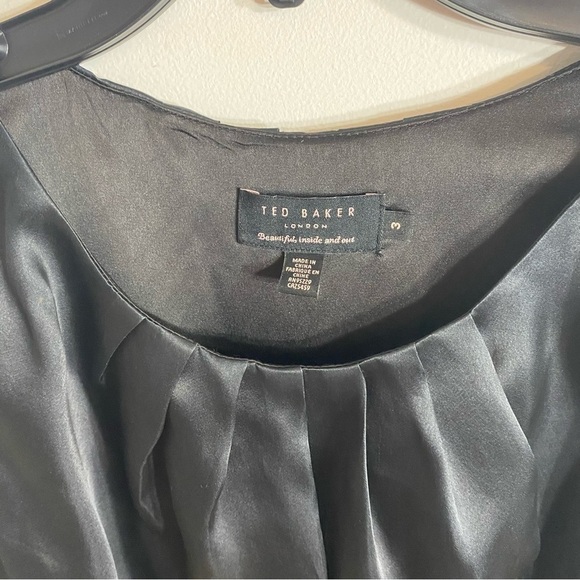 Ted Baker Silk Mini Dress Gold Studded Button Back Sz 3 (6-8 US) Black - Picture 6 of 12